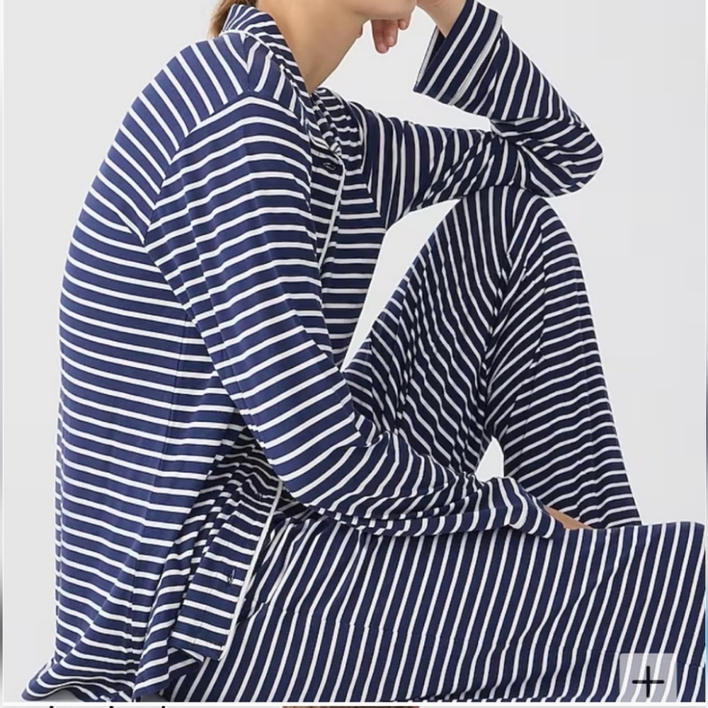 J. Crew Dreamy Navy and White Striped Knit Pajamas Set S